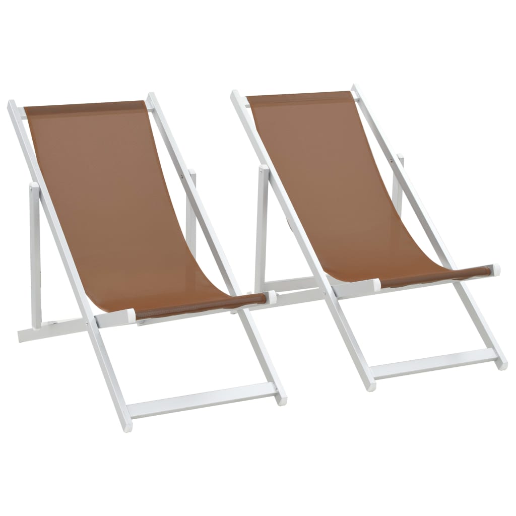  Hopfällbara strandstolar 2 st aluminium och textilen brun
