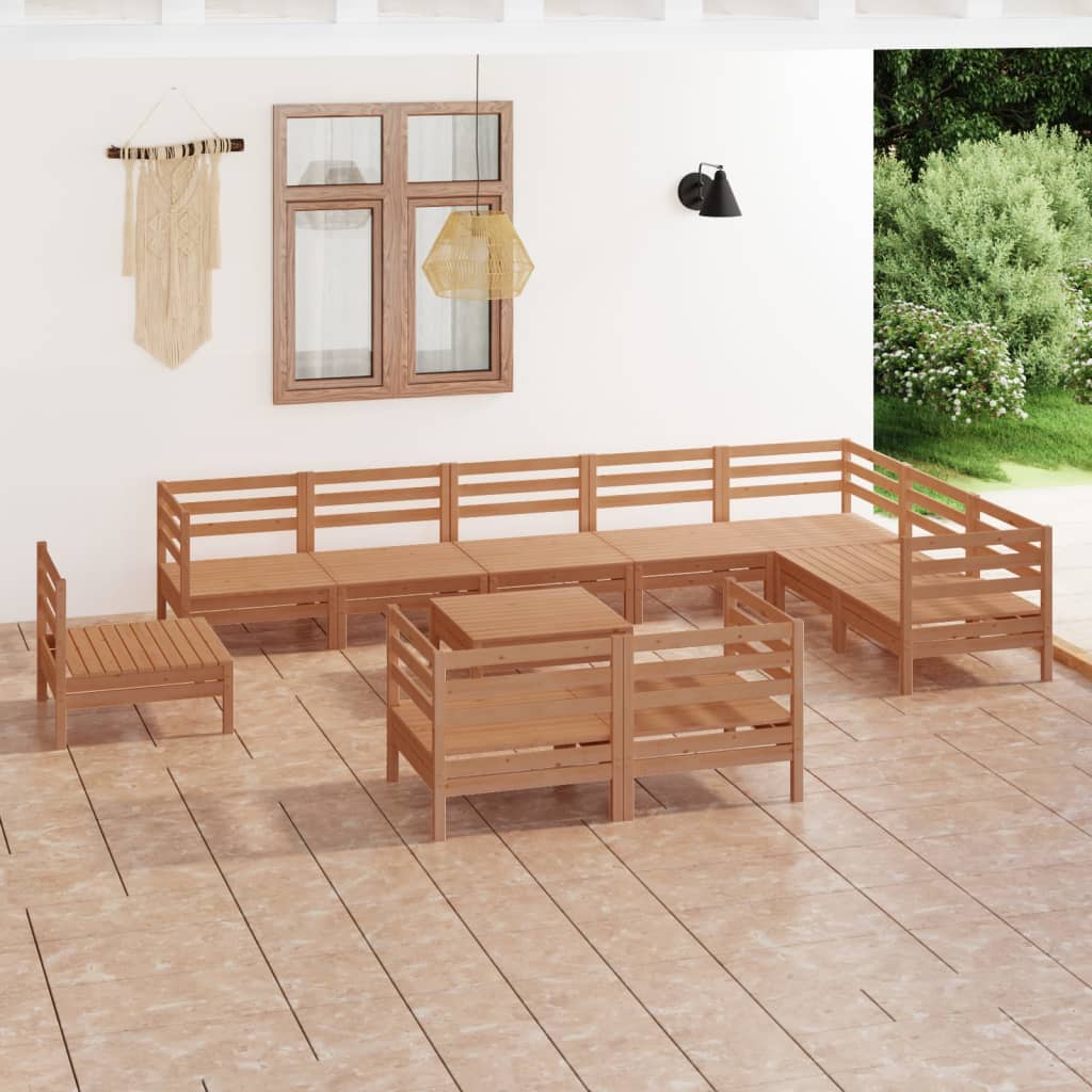  Loungegrupp för trädgården 11 delar honungsbrun massiv furu