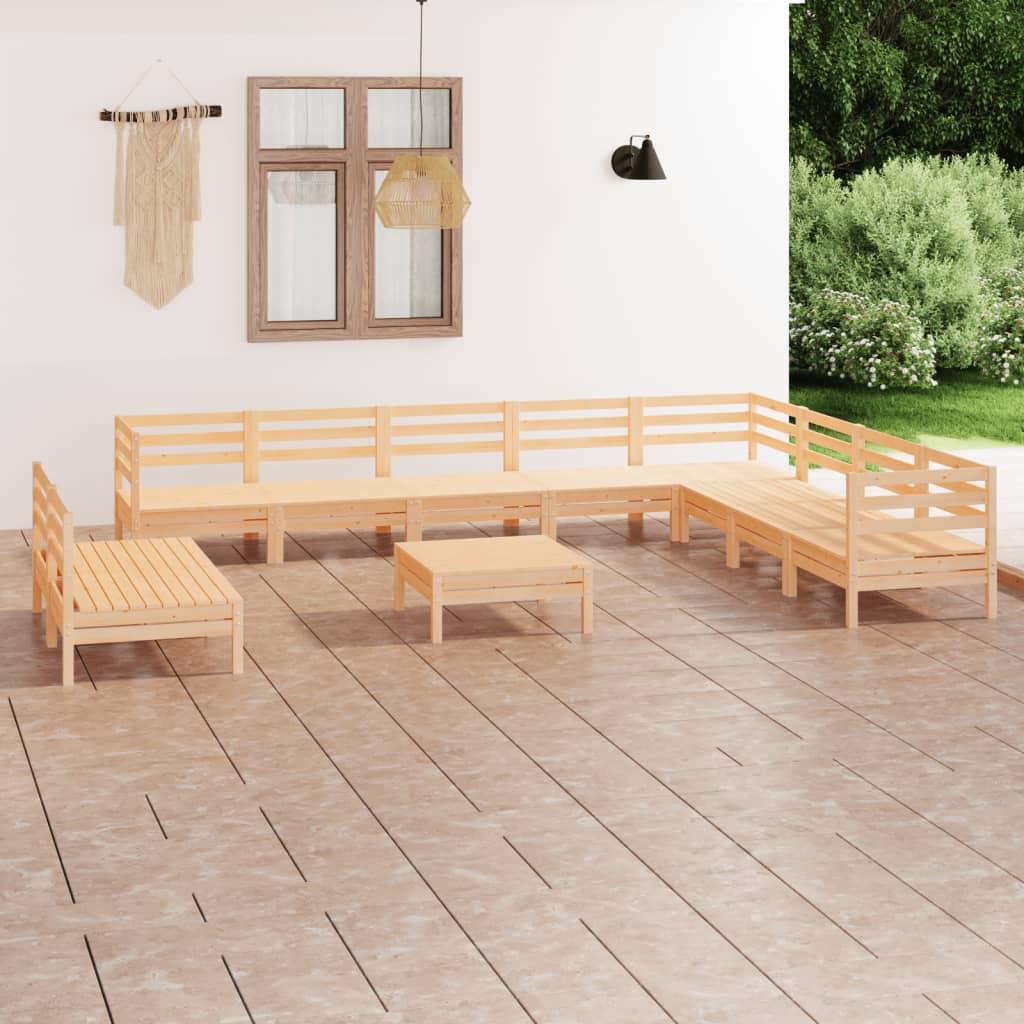  Loungegrupp för trädgården 11 delar massiv furu