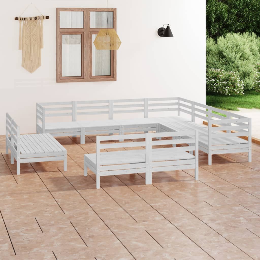  Loungegrupp för trädgården 11 delar vit massiv furu