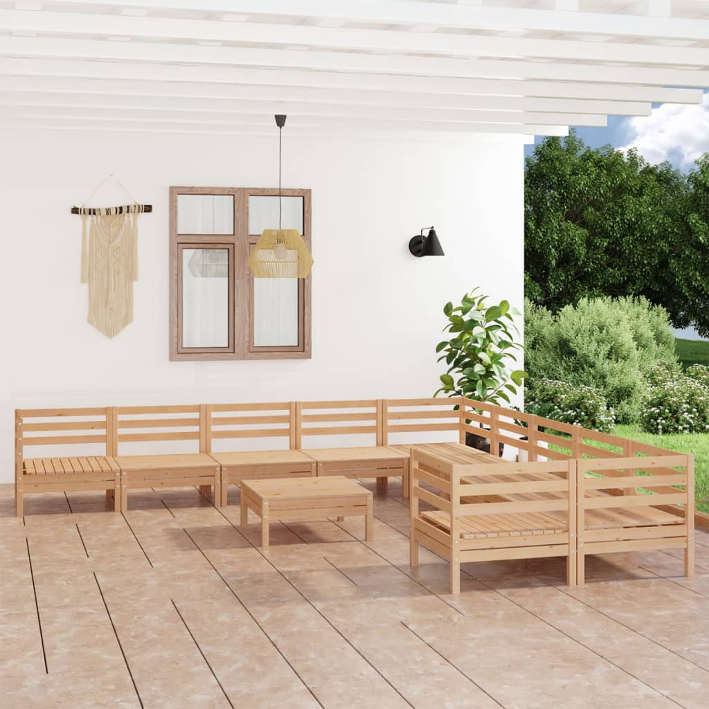  Loungegrupp för trädgården 11 delar massiv furu