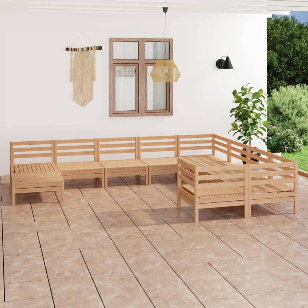  Loungegrupp för trädgården 10 delar massiv furu