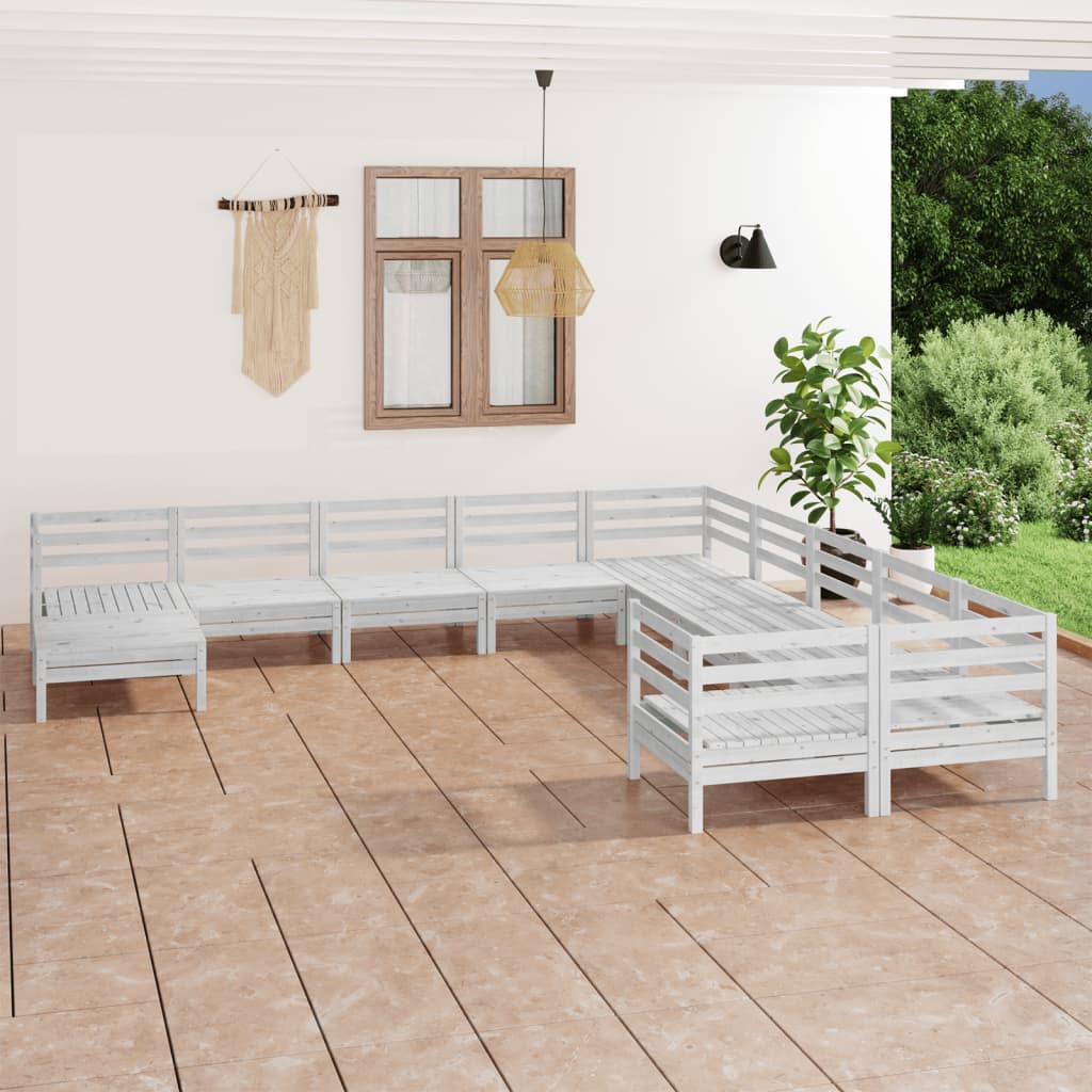  Loungegrupp för trädgården 11 delar vit massiv furu