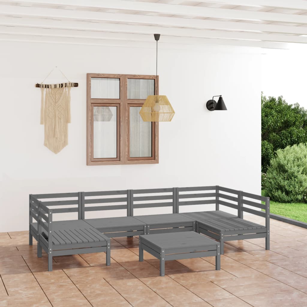  Loungegrupp med dynor 7 delar grå massiv furu