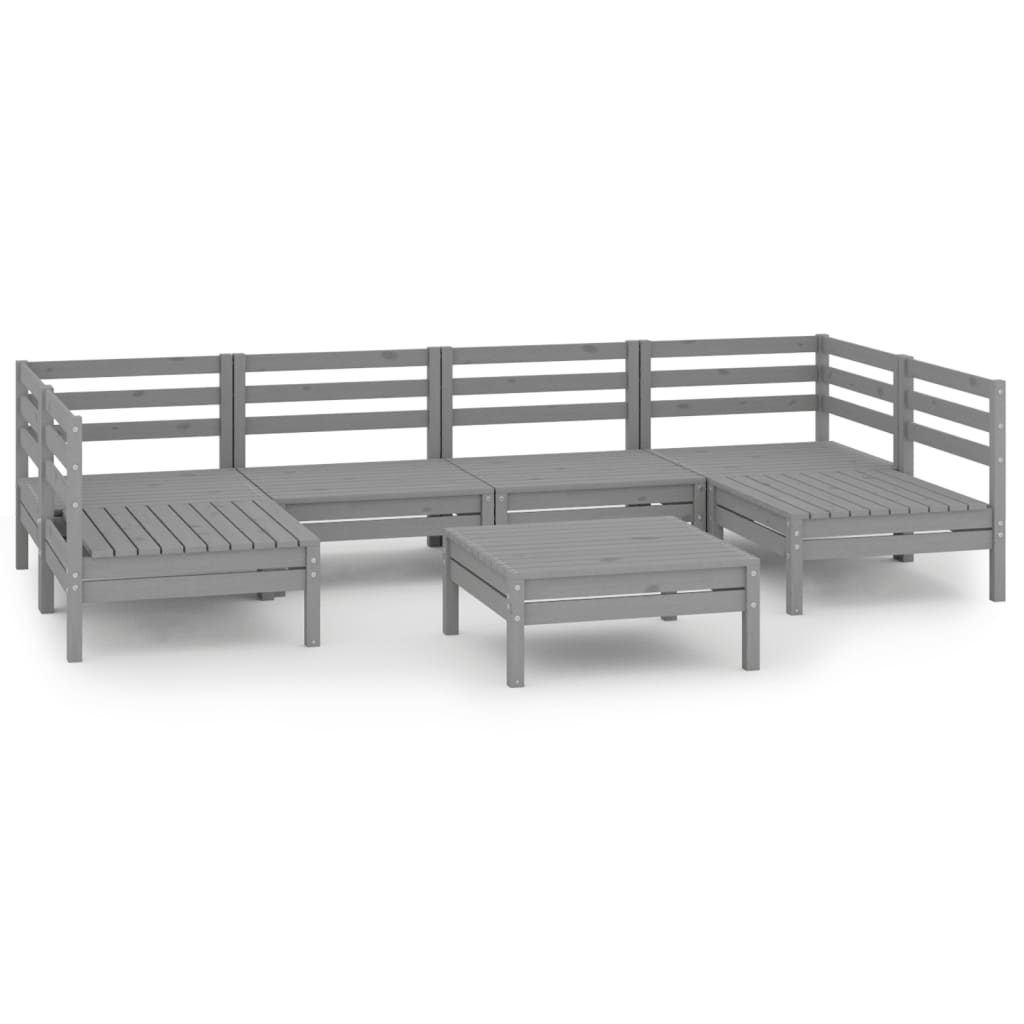  Loungegrupp med dynor 7 delar grå massiv furu