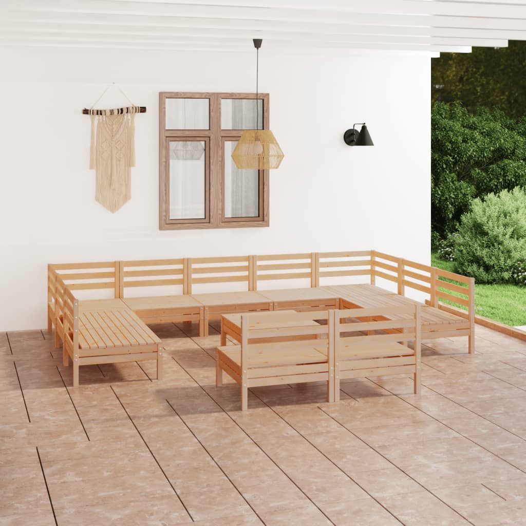  Loungegrupp för trädgården 12 delar massiv furu