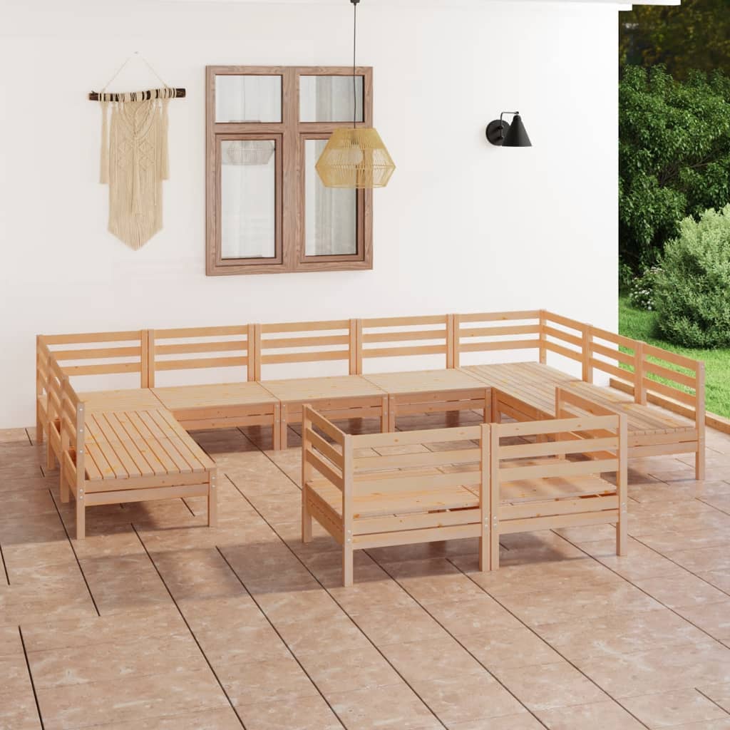  Loungegrupp för trädgården 11 delar massiv furu
