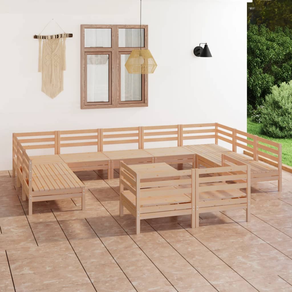  Loungegrupp för trädgården 12 delar massiv furu