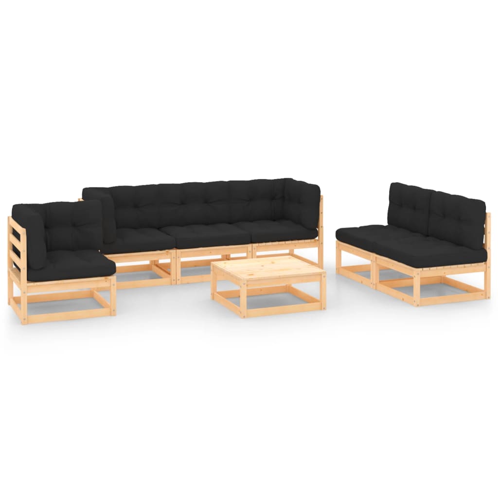  Loungegrupp med dynor 7 delar massiv furu