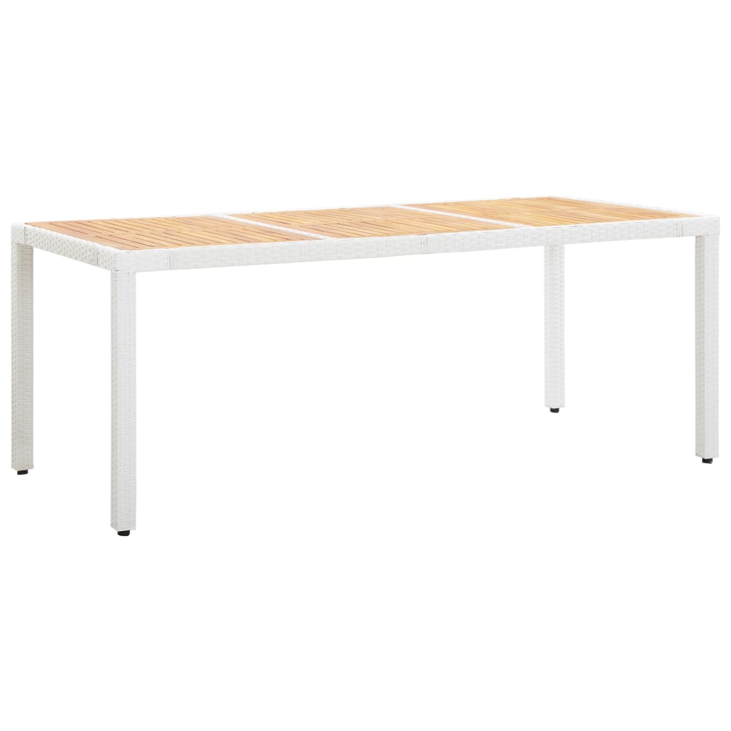  Trädgårdsbord vit 190x90x75 cm konstrotting massivt akaciaträ