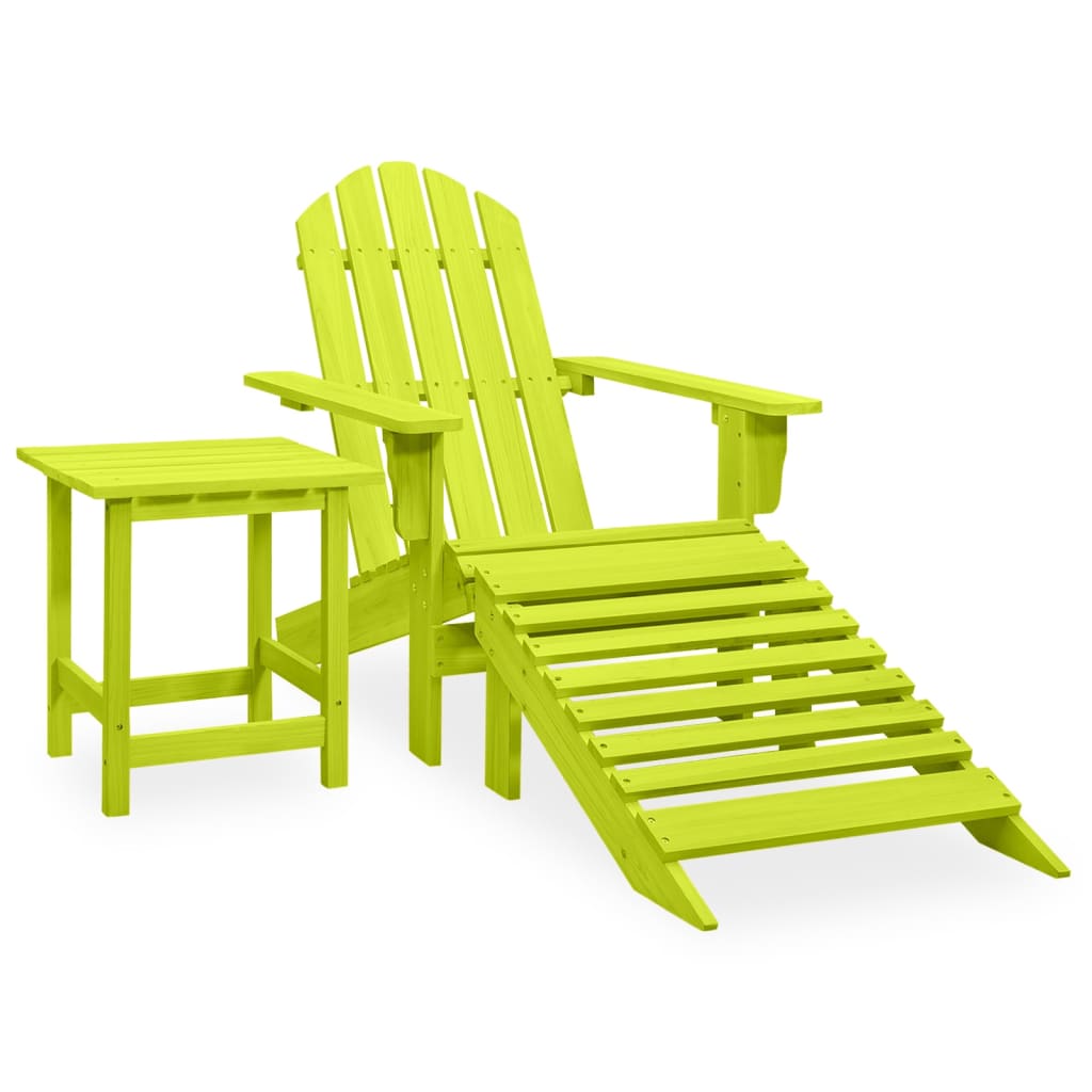  Adirondackstol med fotpall och bord massivt granträ grön