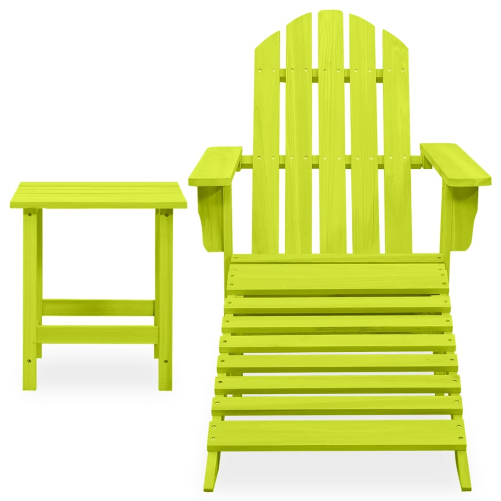  Adirondackstol med fotpall och bord massivt granträ grön