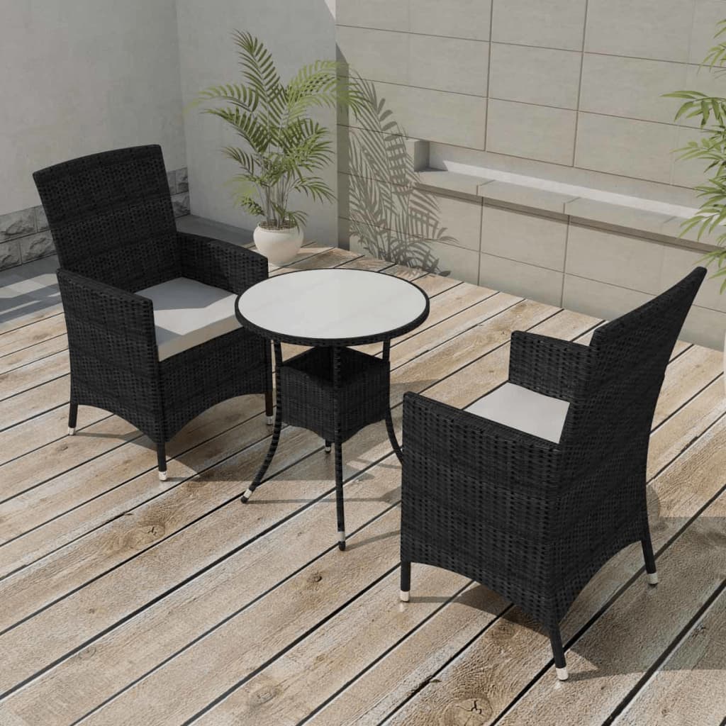  Caféset med dynor 3 delar konstrotting svart