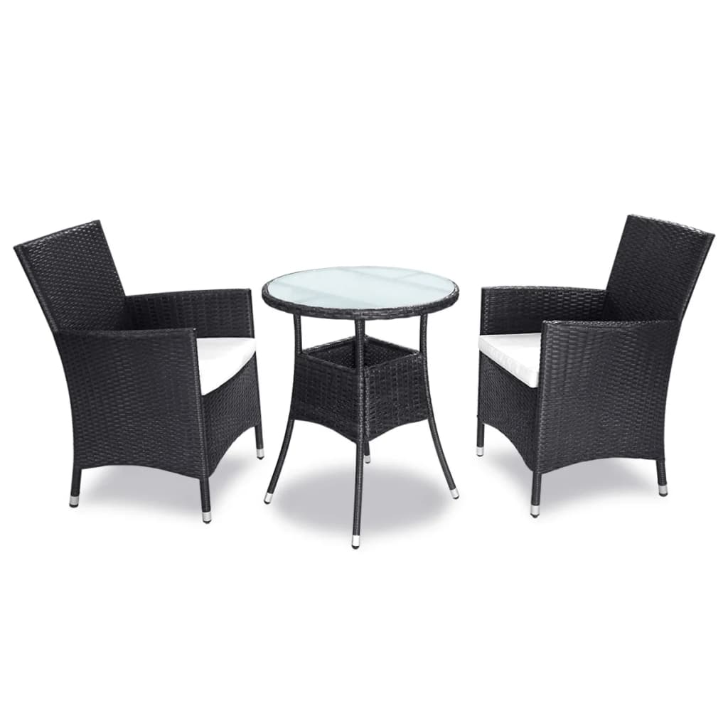  Caféset med dynor 3 delar konstrotting svart