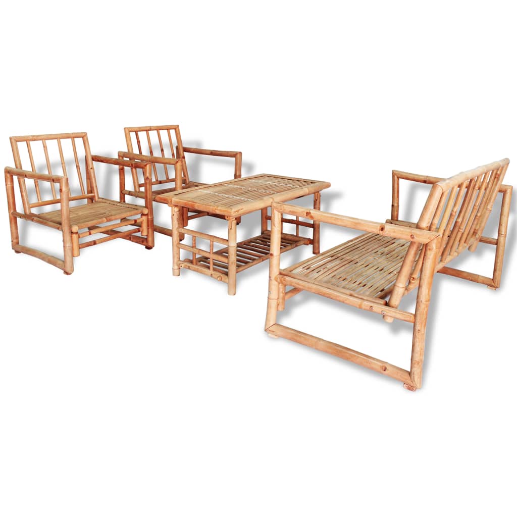  Loungegrupp för trädgården med dynor 4 delar bambu