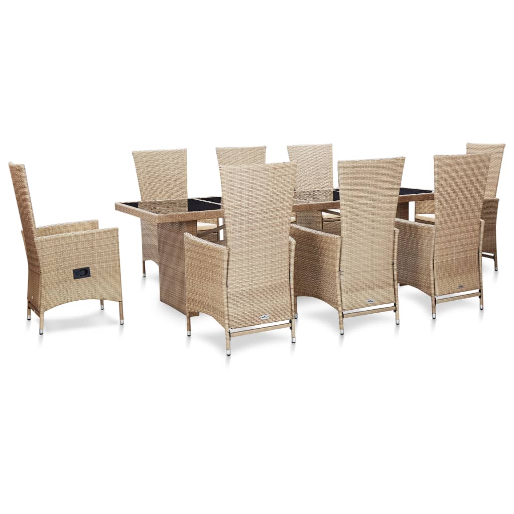  Matgrupp för trädgården med dynor 9 delar konstrotting beige