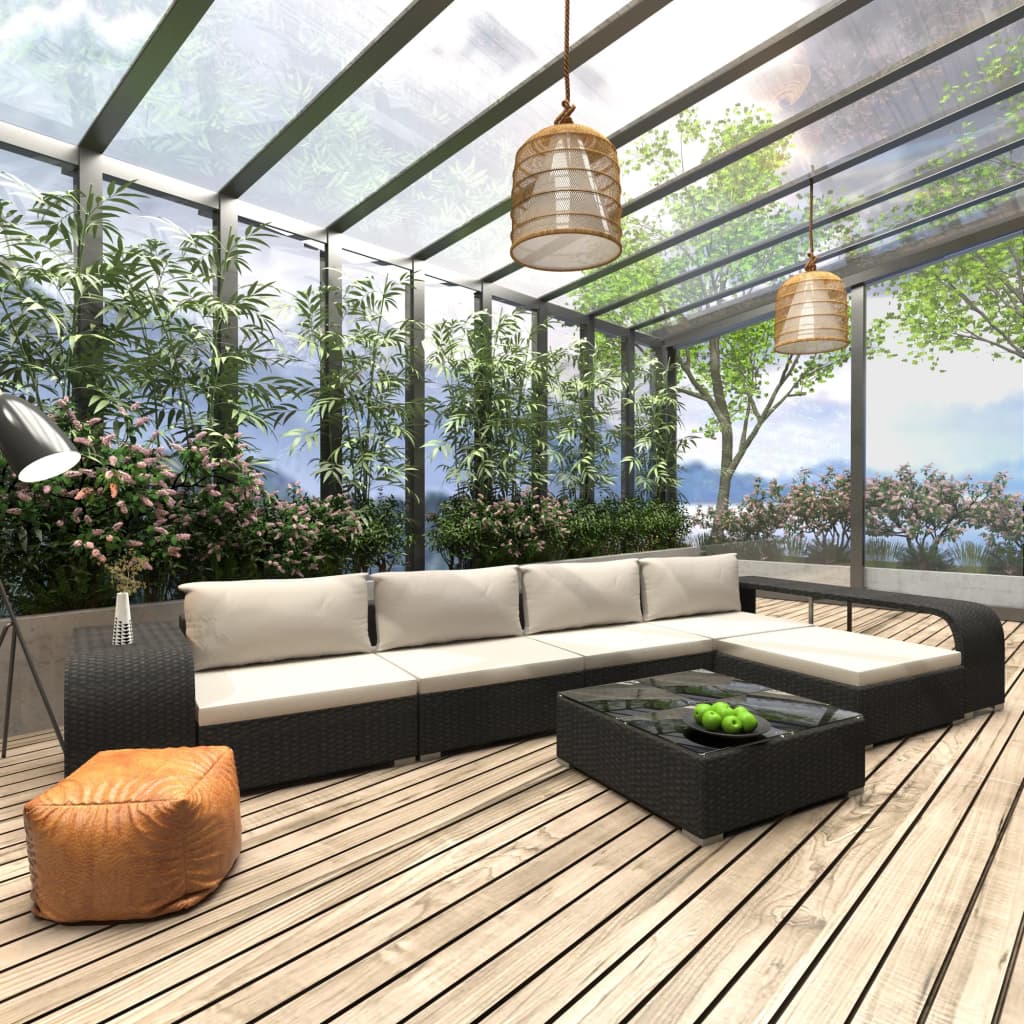  Loungegrupp för trädgården med dynor 8 delar konstrotting svart