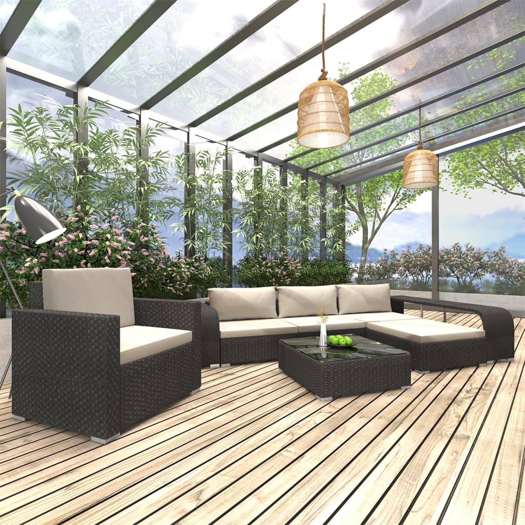  Loungegrupp för trädgården med dynor 8 delar konstrotting svart