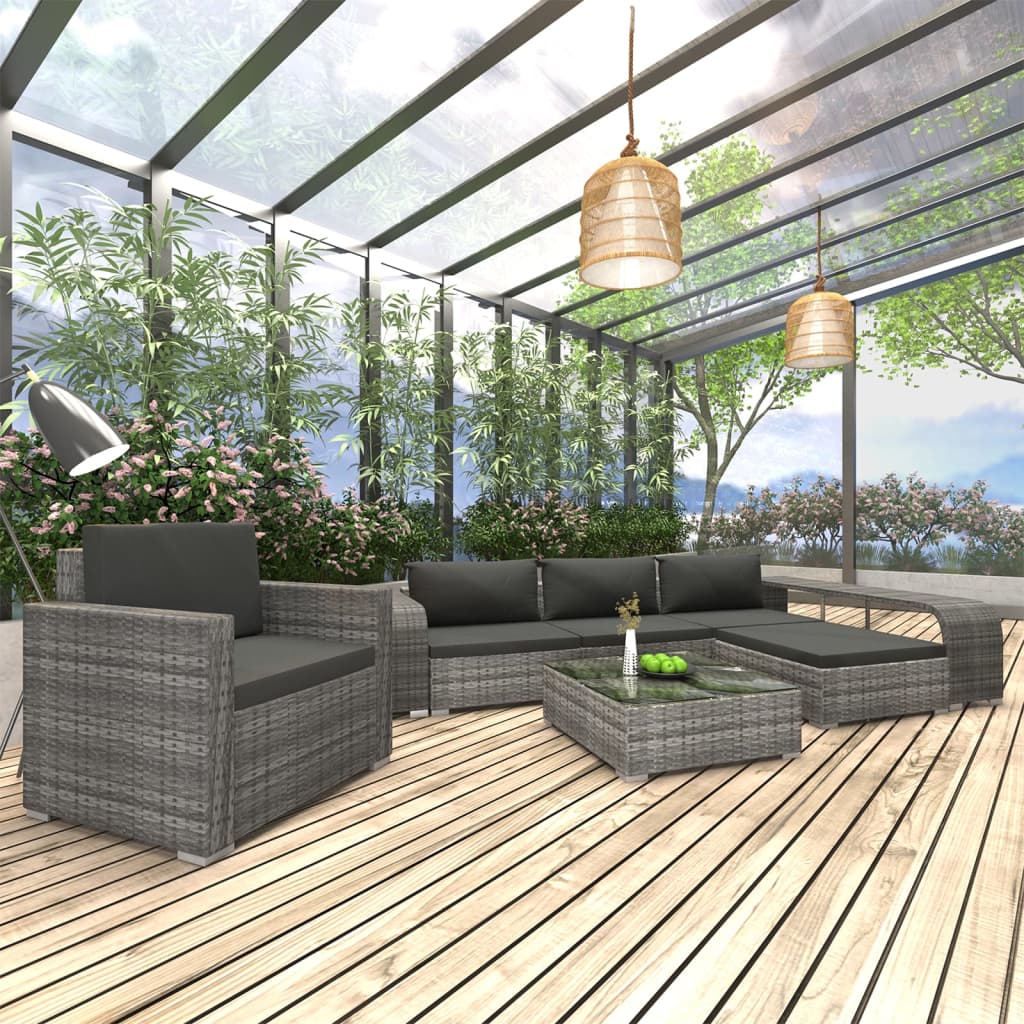  Loungegrupp för trädgården med dynor 8 delar konstrotting grå