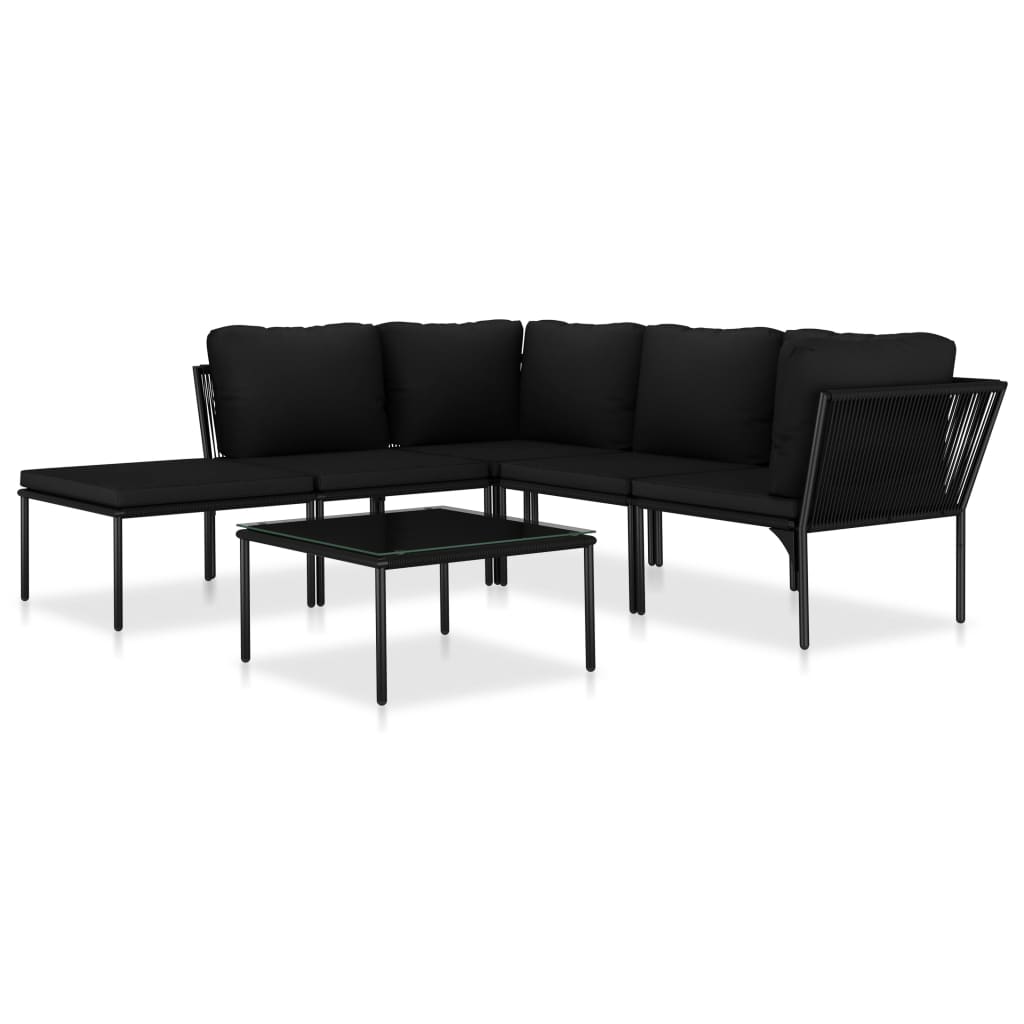  Loungegrupp för trädgården med dynor 6 delar svart PVC