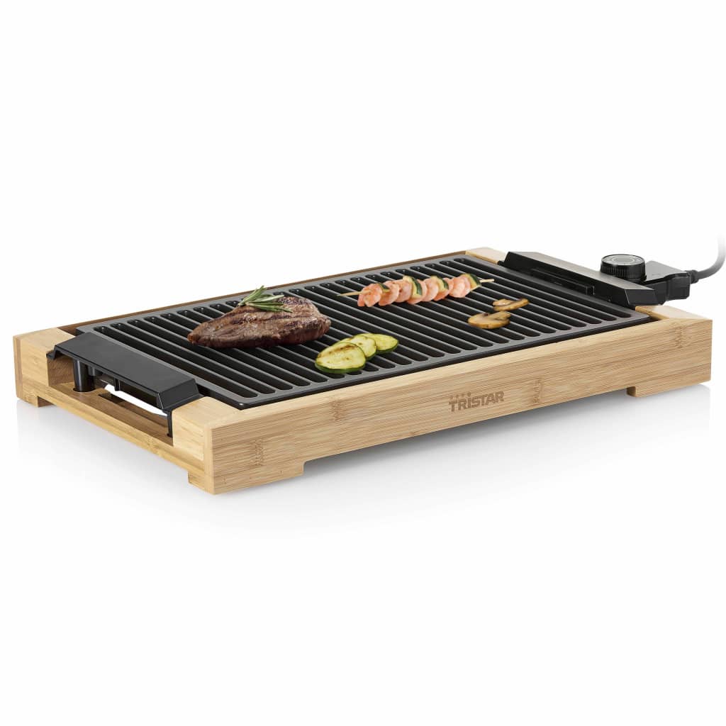 Tristar Stekplatta och elektrisk grill 2000 W 37x25 cm bambu