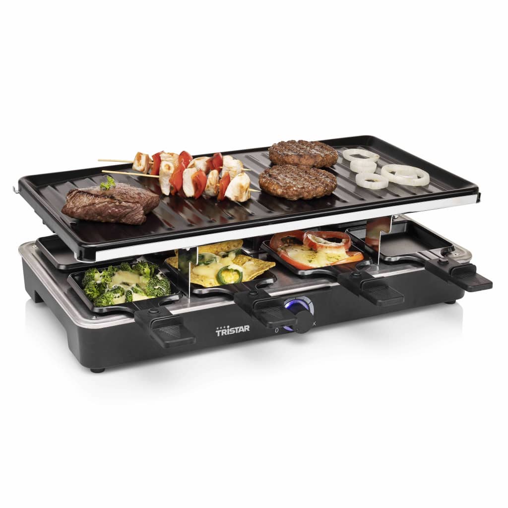 Tristar Raclettegrill med 8 pannor 1400W 46x23cm svart