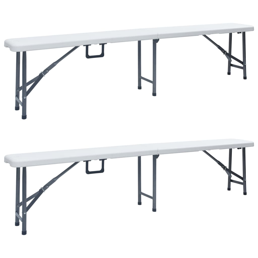  Hopfällbara trädgårdsbänkar 2 st 180 cm HDPE vit